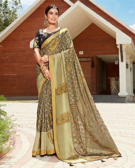 Vishal Prints Dark Beige Silk Saree With Weaving Work