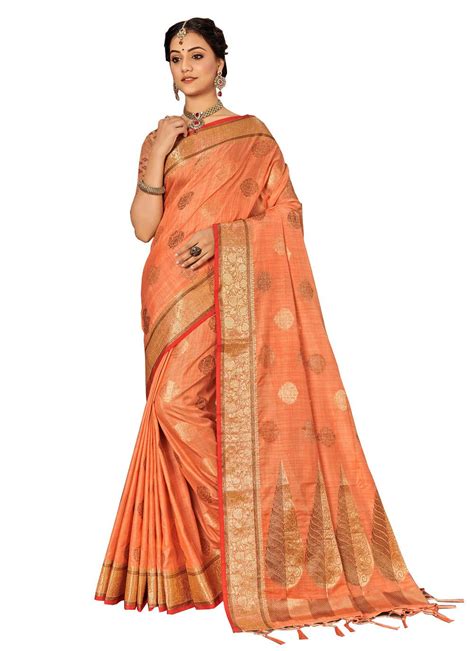 Buy SANGAM PRINTS Women's Cotton Zari Woven Work Saree with Blouse ...
