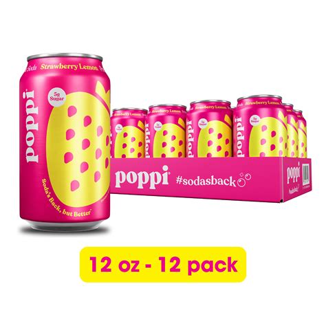 Free Shipping! poppi Strawberry Lemon Prebiotic Soda 12 oz Can Pack ...