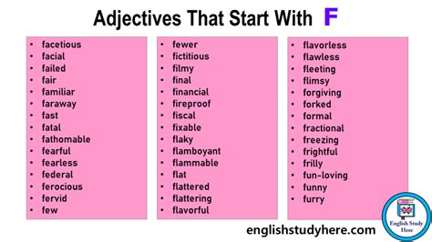 Adjectives That Start with F - English Study Here