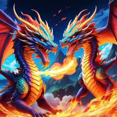Two-Headed Fire-Breathing Dragon | Stable Diffusion Online