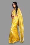 Buy Yellow Organza, Silk Mirrors, Stripe Woven Saree With Unstitched ...