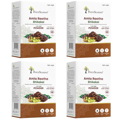 Four Seasons Amla Reetha Shikakai 3 in 1 Powder | Herbal Hair Cleanser ...