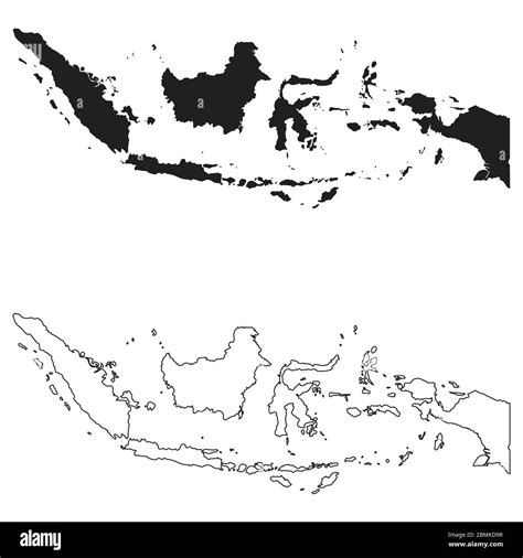 Indonesia Country Map. Black silhouette and outline isolated on white background. EPS Vector ...