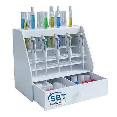 SBT Micropipette Stand for 6 Pipettes with Drawer & Test Tube Rack for ...