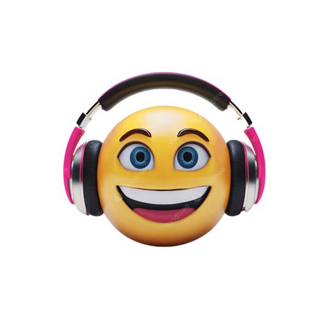 3d Rendering Emoji With Headphones And Smile, 3d Rendering Emoji With ...