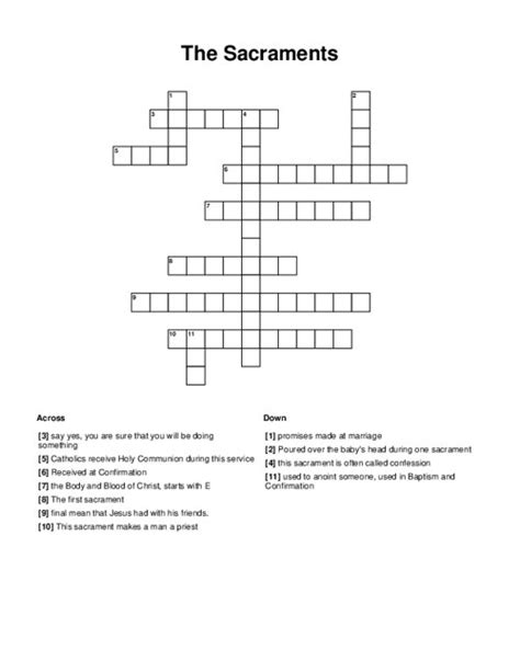 The Sacraments Crossword Puzzle
