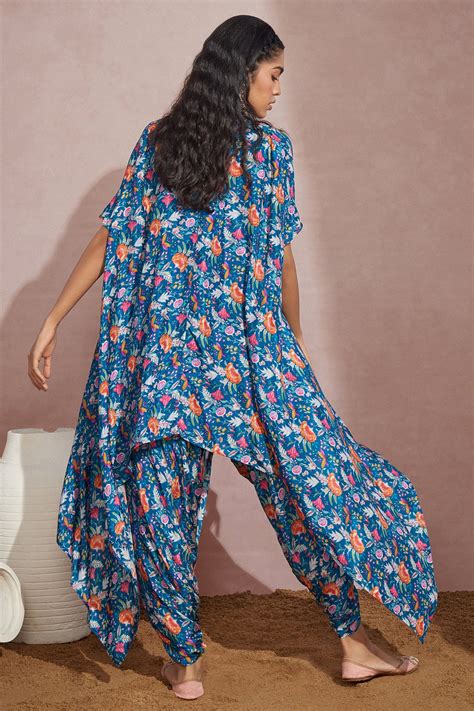Royal Blue Floral Cape Jumpsuit – Aneesh Agarwaal