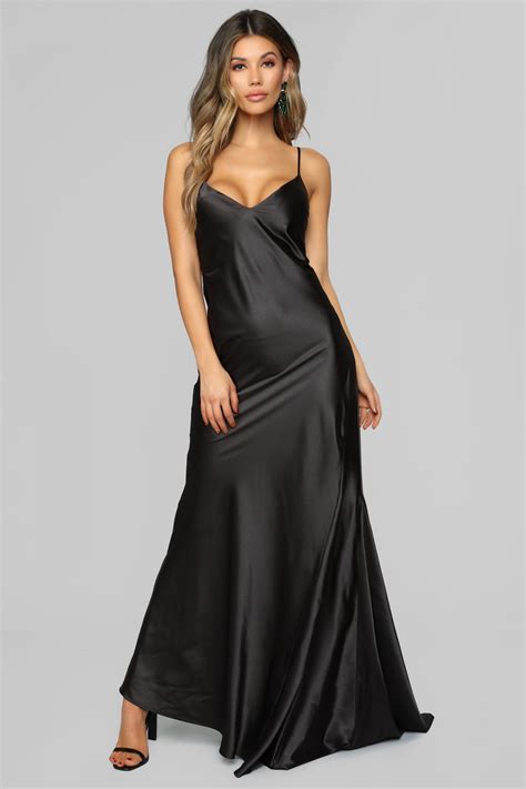 Figure Hugging Satin Maxi Dress - Black Satin Maxi Dress, Boho Maxi ...
