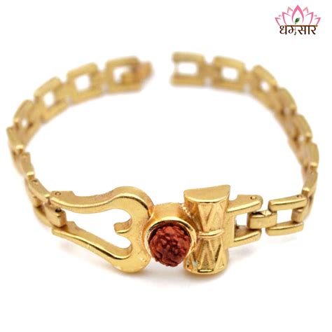 Best Gold Plated OM Damru Trishul Rudraksha hand Bracelet – Dharmsaar