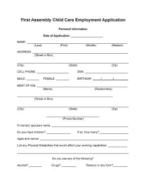 Fillable Online printable child care employment application Fax Email ...