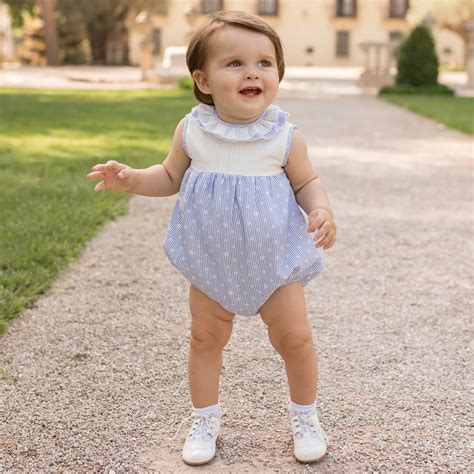 Dolce Petit Spring Summer Baby Girls Blue White Stripes Bubble Romper
