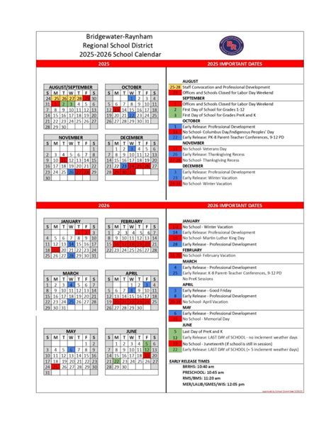 Bridgewater-Raynham Regional School District Calendar 25-26 Revised ...