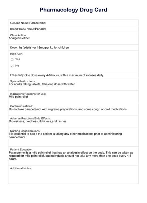 Pharmacology Drug Card Template & Example | Free PDF Download