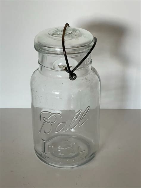 Vintage Ball Ideal Mason Quart Jar With Clear Glass Lid And Wire Bale ...