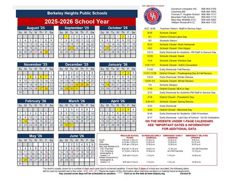 Berkeley Heights Public Schools Calendar 25-26 Revised [PDF] - EduCounty
