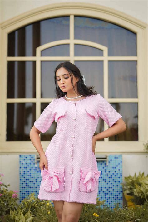 Pink August Tweed Mini Dress For Women – House of Daang