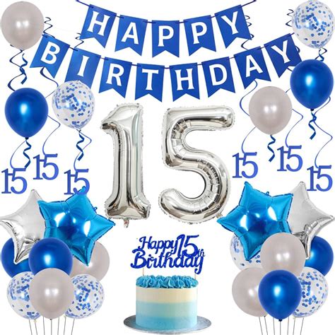Blue 15th Birthday Decorations for Boys Girls 15th Birthday Decorations ...