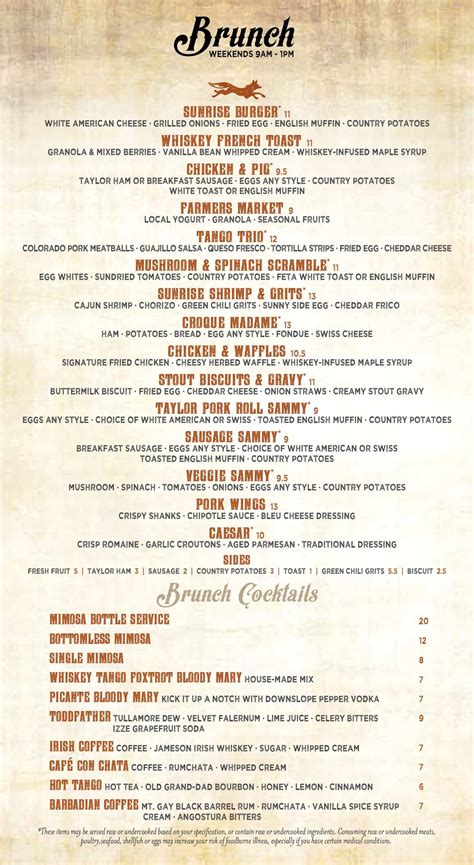 Carta del pub y bar Whiskey Tango Foxtrot, Denver