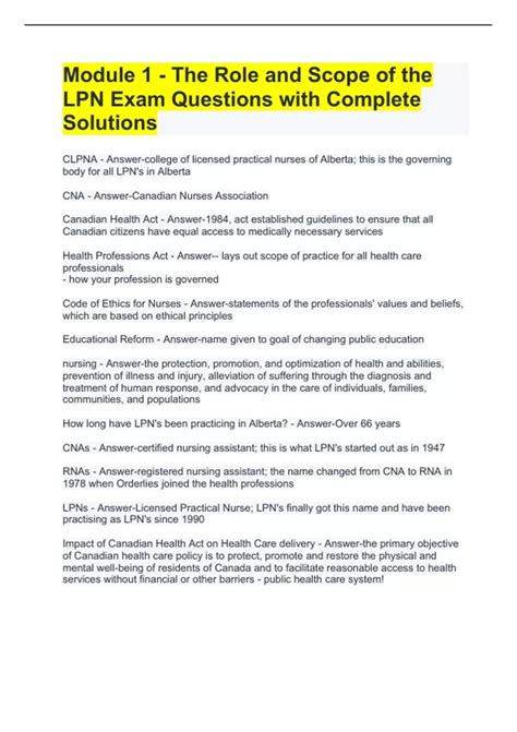 Module 1 - The Role and Scope of the LPN Exam Questions with Complete ...