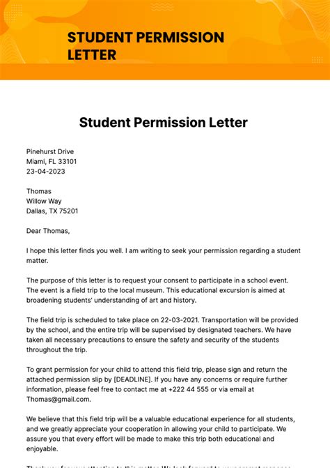 FREE Permission Letter Templates - Download in Word, Google Docs, Excel, PDF, Google Sheets ...