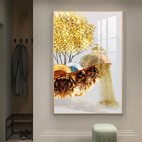 Buy Golden Serenity Glass Finish Vertical Wall Art Online At Best ...