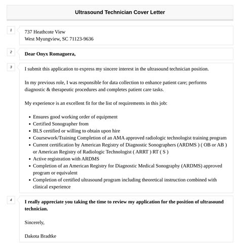 Ultrasound Technician Cover Letter | Velvet Jobs