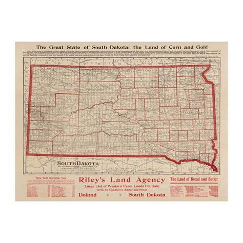 South Dakota Art, 1906 Vintage Map of South Dakota History Wall Decor ...