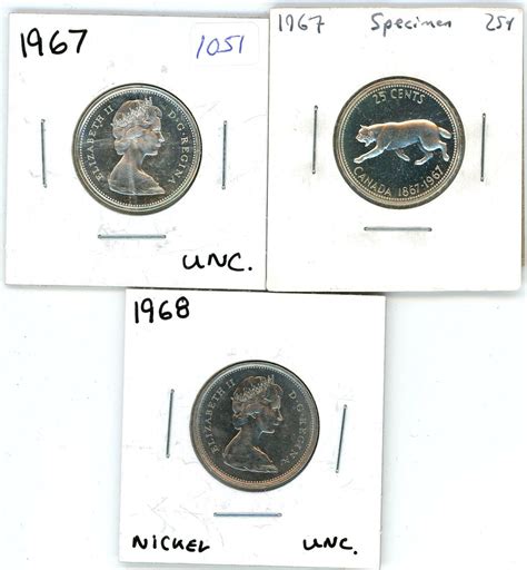 1967 Canadian Silver Twenty-Five Cent Coins (2), 1968 Canadian Twenty ...