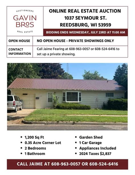 1037 Seymour Street Reedsburg, WI Online Only Real Estate Auction- Ends ...