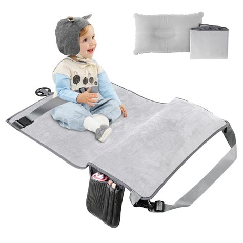 ZGFCSJP Toddler Airplane Travel Bed, Kids Airplane Seat Extender, Grey ...