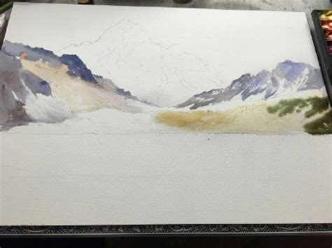 水彩画雪山风景步骤图-露西学画画