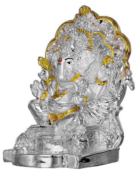 Diviniti Ganesha on Sinhasan Idol for Home Decor| 999 Silver Plated Sc ...