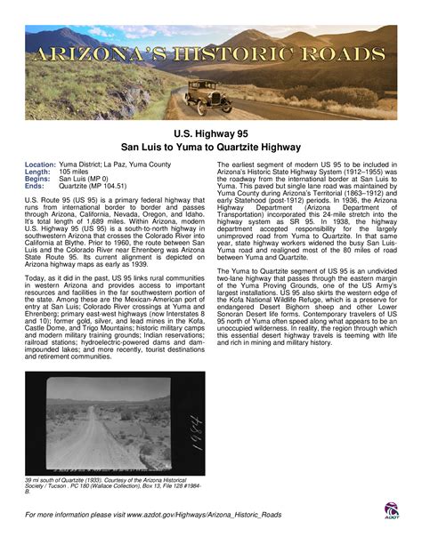 Arizona Historic Roads : U.S. Highway 95, San Luis to Yuma to Quartzite ...