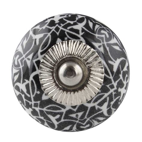 Black And White Floral Ceramic Dresser Knob