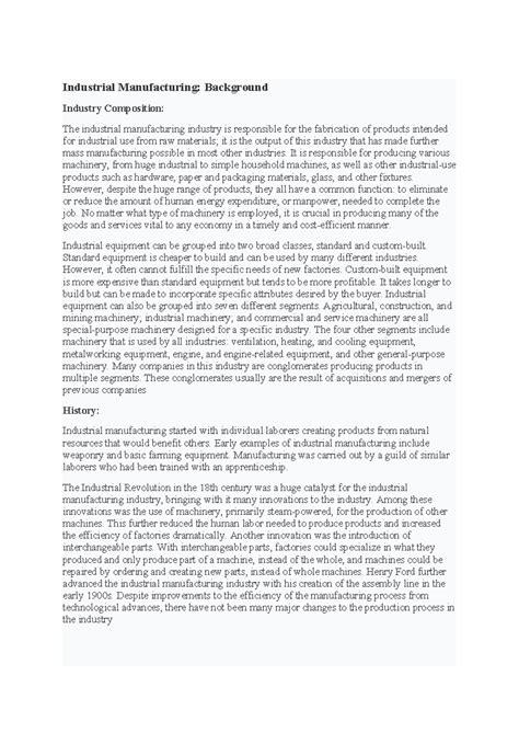 Industrial Manufacturing - It is responsible for producing various ...