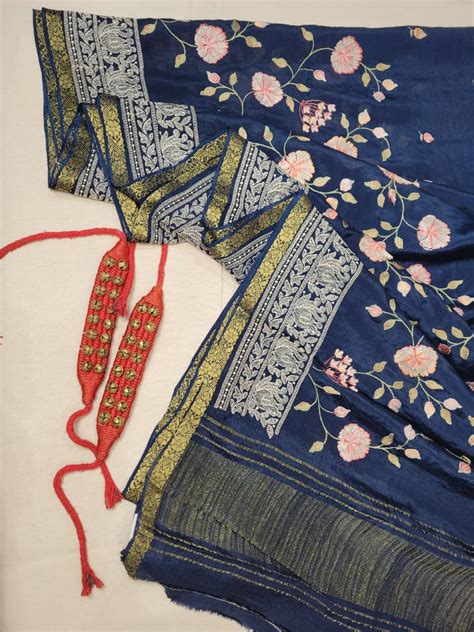 Blue Chinnon Embroidery Saree – Nisarga sarees