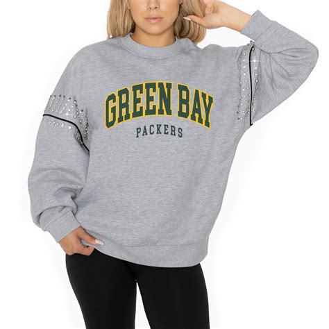 Women's Gameday Couture Ash Green Bay Packers Rhinestone Drop Shoulder ...