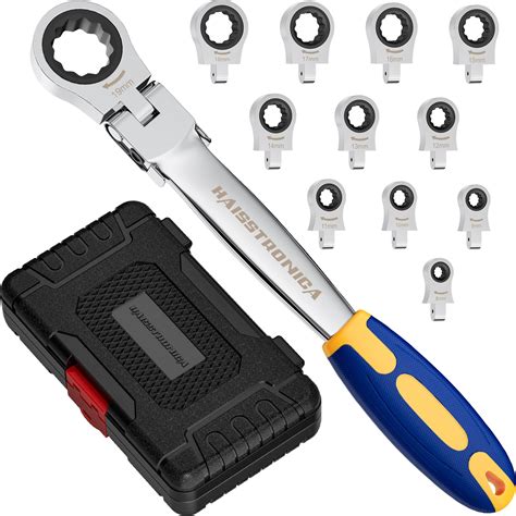 haisstronica 12 in 1 Interchangeable Heads Ratcheting Combination Wrench Set, 8-19mm Metric Flex ...