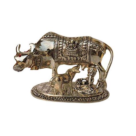 Buy ALL THINGS DIVINE Kamdhenu Cow Calf Statue(Silver) Online at Low ...