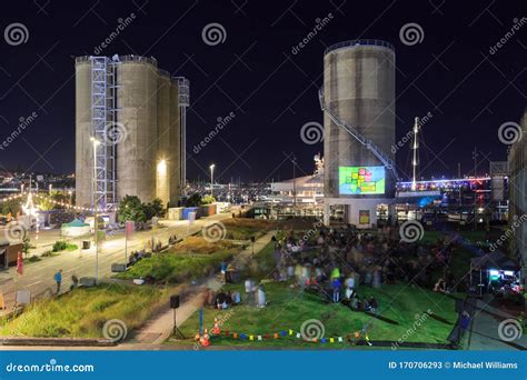 Silo Park, Auckland, New Zealand. Night View with Crowd Editorial Stock ...