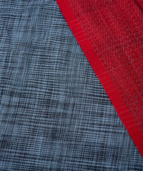 Handwoven dark grey red cotton tie dye fulia saree – GoSwadeshi