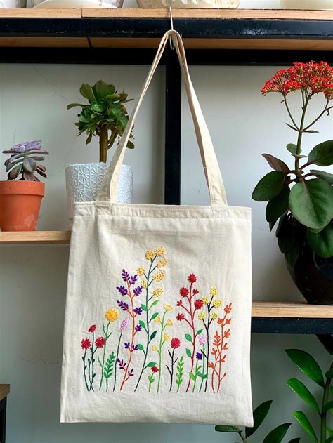 Embroidered Canvas Tote Bag Floral Women Shopper Bag Floral - Etsy