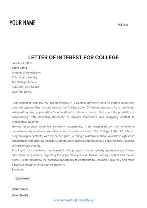 FREE Letter of Interest Templates & Examples - Edit Online & Download | Template.net