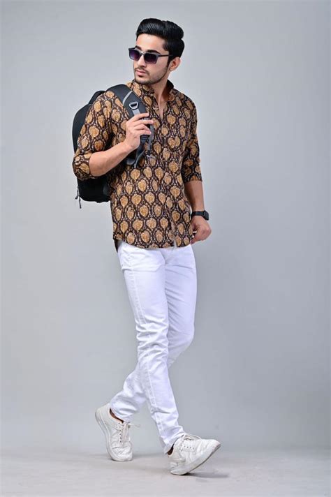 Ajrak Print Mandarin Collar Full Sleeve Shirt – Rangjaipur