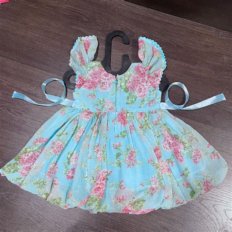 Sky Blue Chiffon Rose Print Ballon Styled Frock – MEEMORA