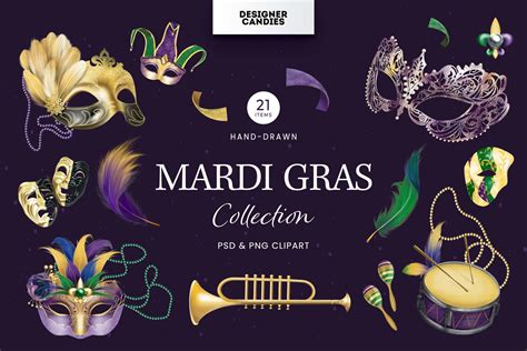 Mardi Gras Clipart Illustrations Set [Photoshop PSD, PNG Clipart]