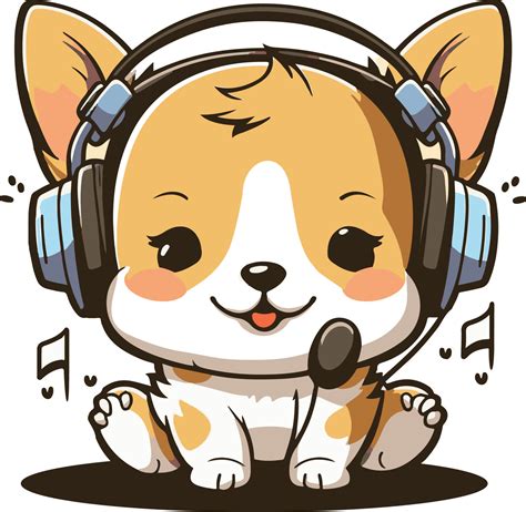 2D Cute Dog wearing Headphone vector mascot character 21079491 Vector ...