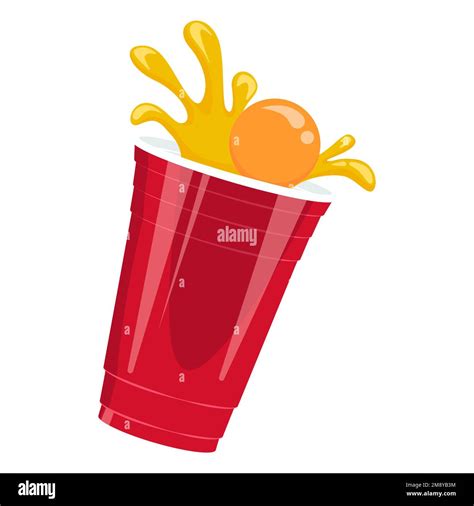 Red beer pong illustration. Plastic cup and ball with splashing beer ...