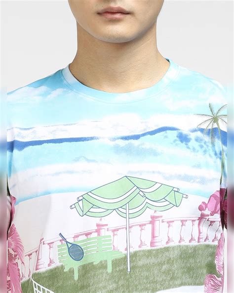 Buy Blue Printed Crew Neck T-shirt for Men